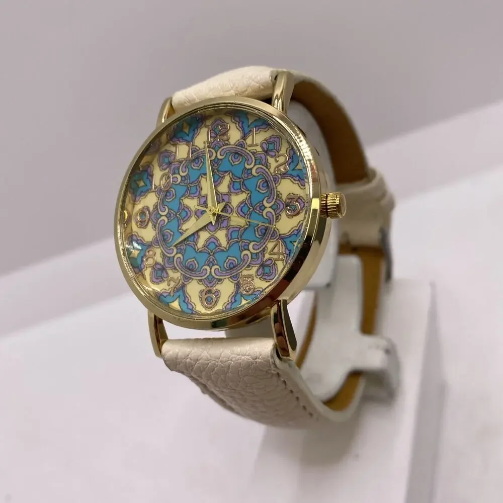 Womens Gold Tone Art Watch Works New Battery